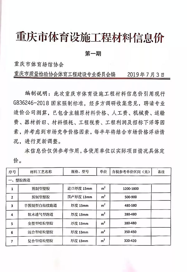 育場(chǎng)地場(chǎng)館、中小學(xué)塑膠跑道建設(shè)信息價(jià)